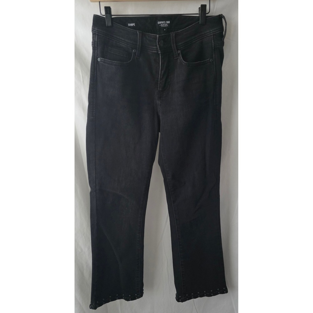 NYDJ Curves 360 Shape Slim Ankle Jeans Womens 4 Black Studded Hem Stretch Denim